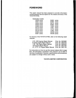 Toyota Dyna 1984. Repair manual chassis & body Toyota Dyna 1984. Repair manual chassis & body