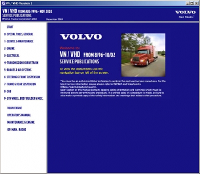 Volvo VN / VHD Models (1996-2004) Service Publications Versions 1,2