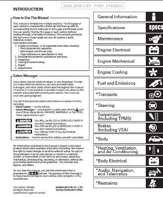 Acura CSX 2006-2009 FD5 Service Manual