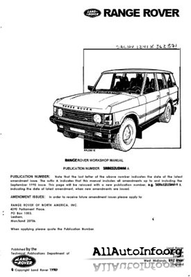 Range Rover Classic 1987-1991 Workshop Manual