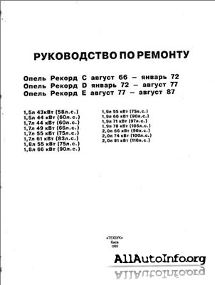 Руководство по ремонту опель рекорд 2. 1982 год