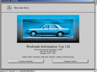 Сервисная документация Mercedes-Benz S-Classe W126 (Werkstatt-Information Typ 126)