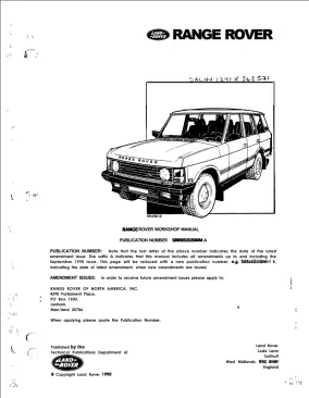 Range Rover Classic 1987–1991 Workshop Manual — руководство по ремонту и обслуживанию