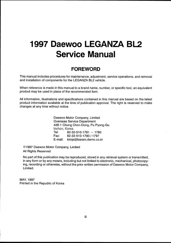 Daewoo Leganza BL2 1997  Service manual