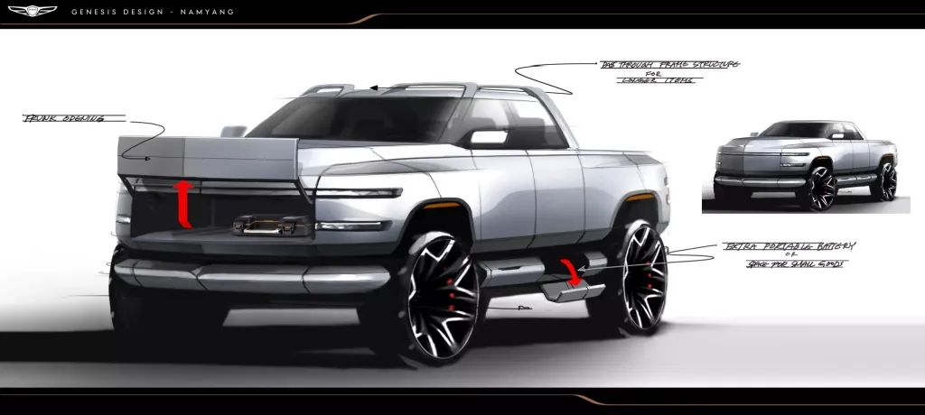 Genesis показал проект электрического грузовика с открытой платформой для США