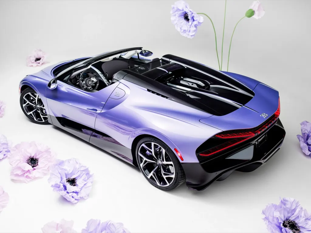 Особый Bugatti W16 Mistral Caroline получил фиолетовый карбон и цветочный декор