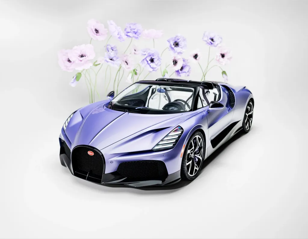 Особый Bugatti W16 Mistral Caroline получил фиолетовый карбон и цветочный декор